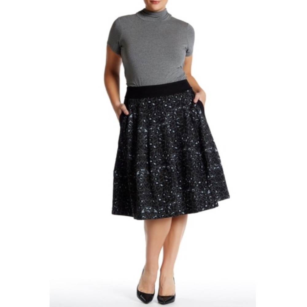 Melissa McCarthy Seven7 Black Floral Midi Skirt